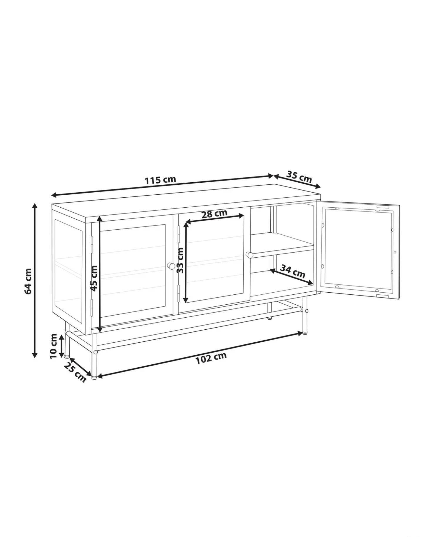 Clearance Szafka ze szklanymi drzwiami DEVON Metal 115 cm Wszystko Do Przechowywania W Kuchni|Wszystko Do Przechowywania