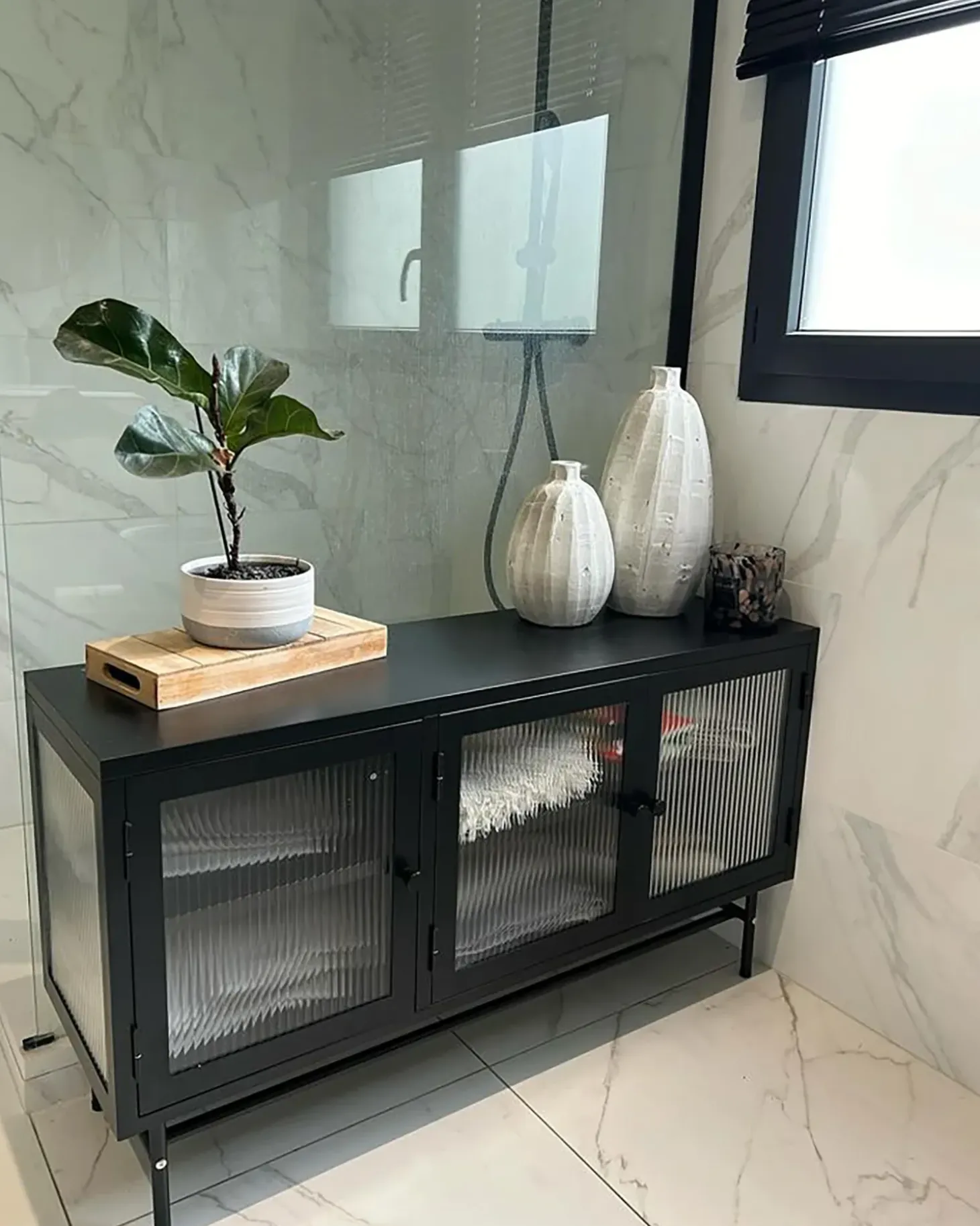 Clearance Szafka ze szklanymi drzwiami DEVON Metal 115 cm Wszystko Do Przechowywania W Kuchni|Wszystko Do Przechowywania