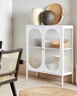 Outlet Szafka ze szklanymi drzwiami SARRE Metal 90 cm Biały Wszystko Do Przechowywania W Kuchni|Wszystko Do Przechowywania
