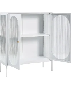 Outlet Szafka ze szklanymi drzwiami SARRE Metal 90 cm Biały Wszystko Do Przechowywania W Kuchni|Wszystko Do Przechowywania