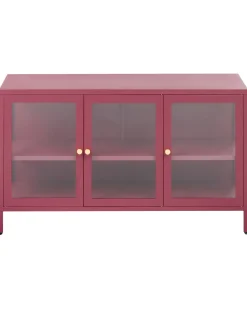 Hot Szafka ze szklanymi drzwiami NEWPORT Metal 115 cm Bordowy Wszystko Do Przechowywania W Kuchni|Wszystko Do Przechowywania