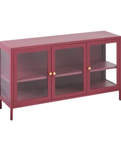 Hot Szafka ze szklanymi drzwiami NEWPORT Metal 115 cm Bordowy Wszystko Do Przechowywania W Kuchni|Wszystko Do Przechowywania
