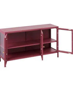 Hot Szafka ze szklanymi drzwiami NEWPORT Metal 115 cm Bordowy Wszystko Do Przechowywania W Kuchni|Wszystko Do Przechowywania