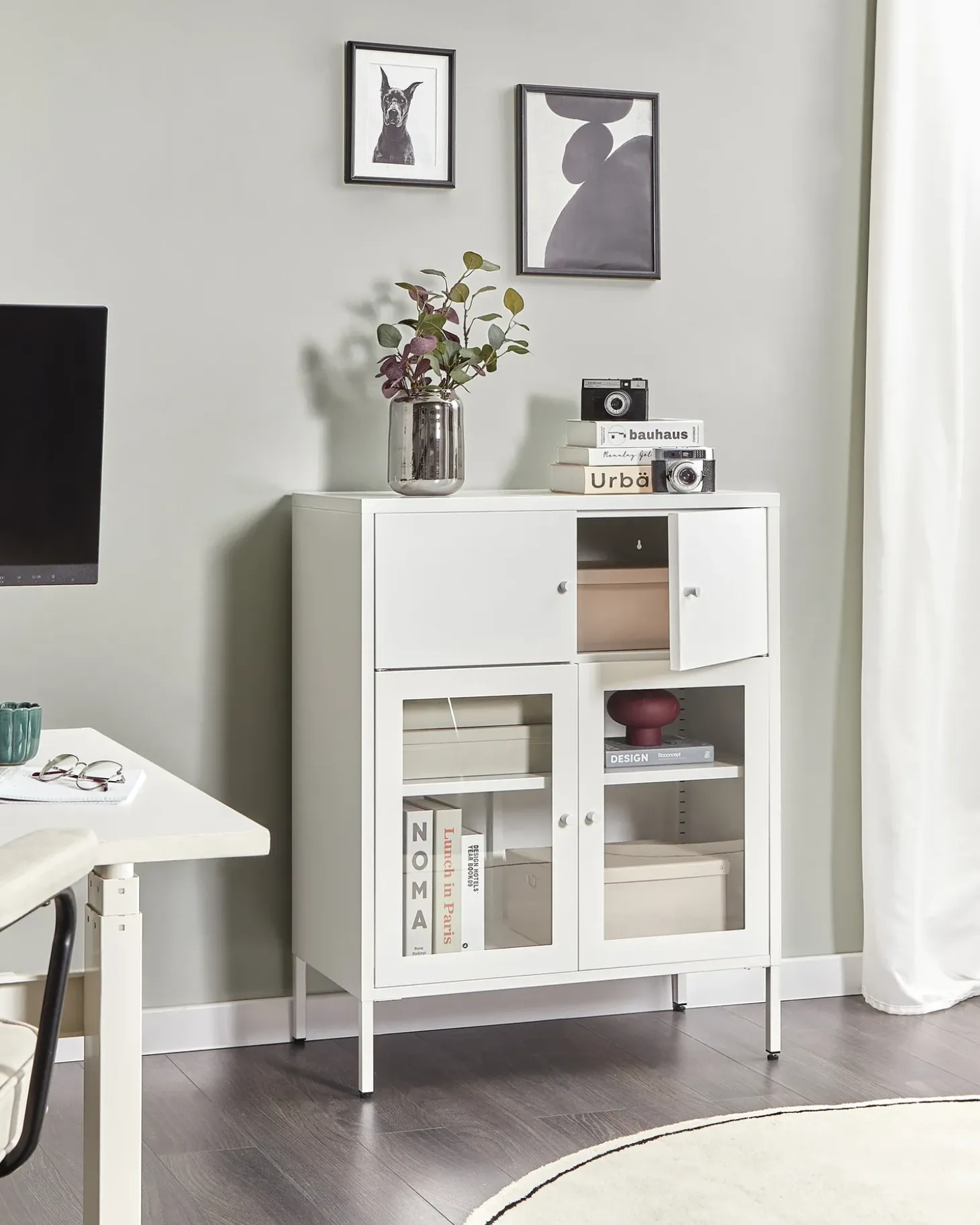 Discount Szafka ze szklanymi drzwiami ESHOLT Metal 80 cm Wszystko Do Przechowywania W Kuchni|Wszystko Do Przechowywania