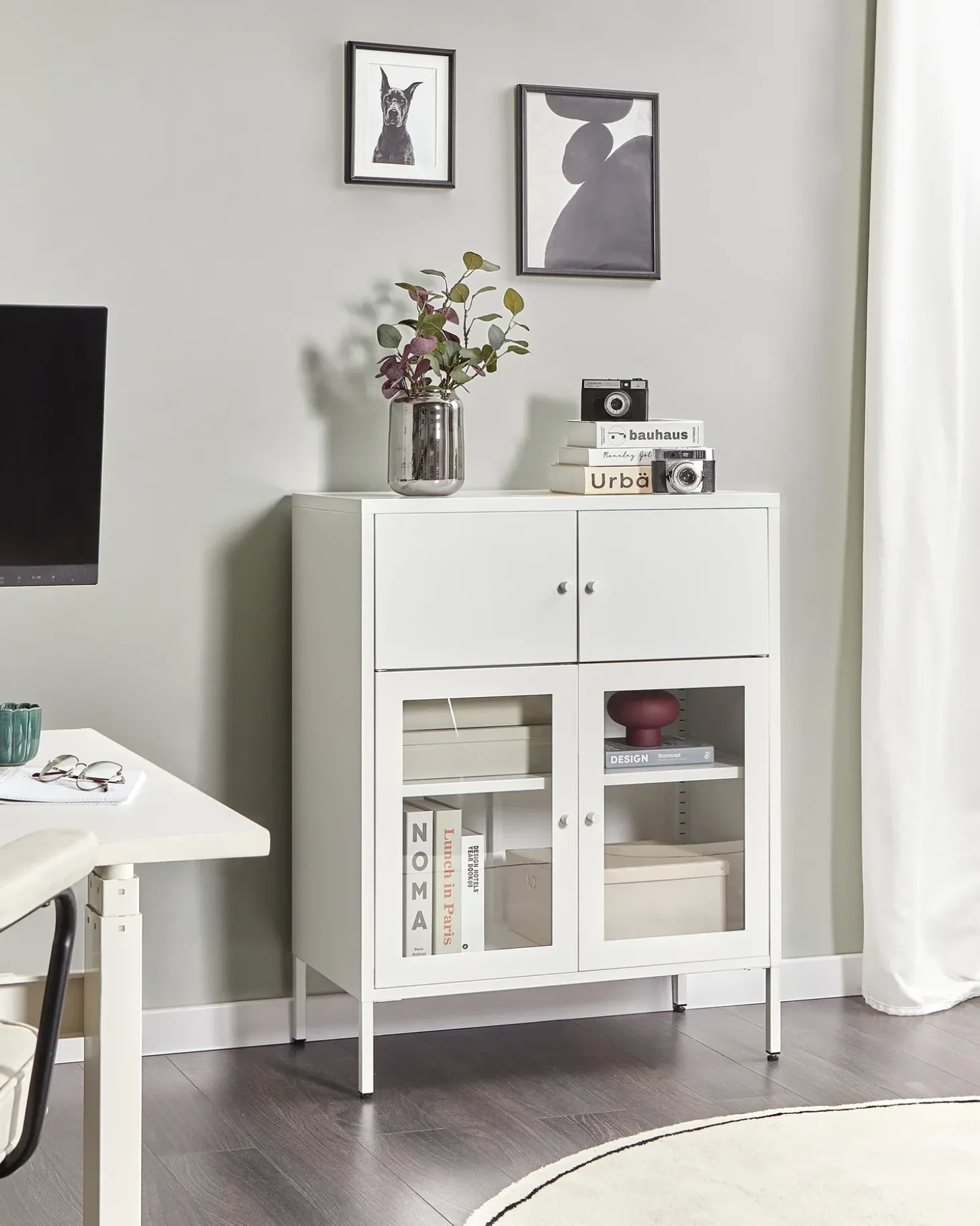 Discount Szafka ze szklanymi drzwiami ESHOLT Metal 80 cm Wszystko Do Przechowywania W Kuchni|Wszystko Do Przechowywania