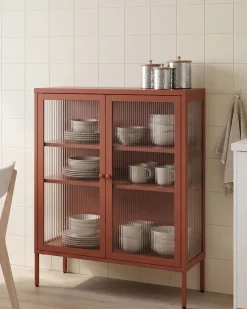 Online Szafka ze szklanymi drzwiami LERRYN Metal 90 cm Złoty brąz Wszystko Do Przechowywania W Kuchni|Wszystko Do Przechowywania