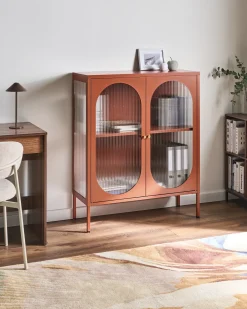 Discount Szafka ze szklanymi drzwiami SARRE Metal 90 cm Złoty brąz Wszystko Do Przechowywania W Kuchni|Wszystko Do Przechowywania