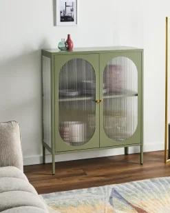 Outlet Szafka ze szklanymi drzwiami SARRE Metal 90 cm Wszystko Do Przechowywania W Kuchni|Wszystko Do Przechowywania