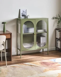 Outlet Szafka ze szklanymi drzwiami SARRE Metal 90 cm Wszystko Do Przechowywania W Kuchni|Wszystko Do Przechowywania