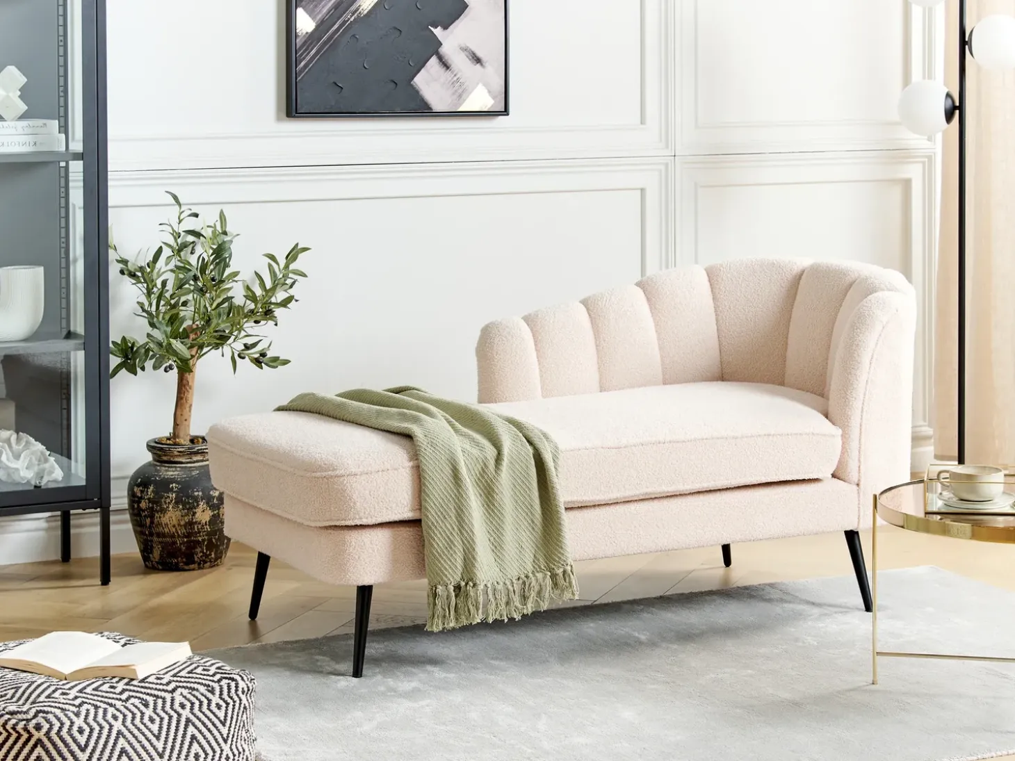 Clearance Szezlong prawostronny ALLIER Boucle Jasnobeżowy Szezlongi|Wszystkie Sofy