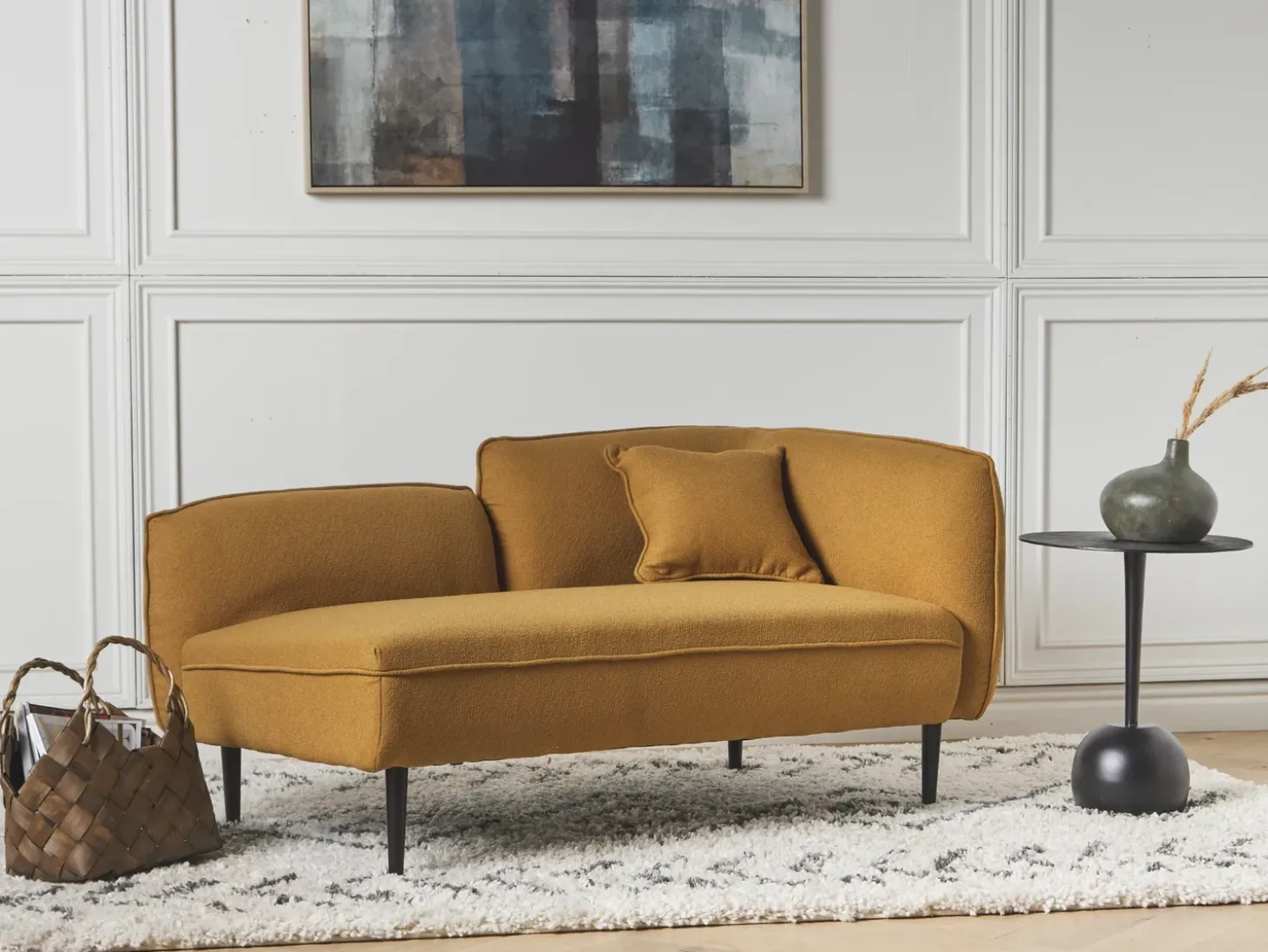 Discount Szezlong CHEVANNES Boucle Musztardowy Szezlongi|Wszystkie Sofy