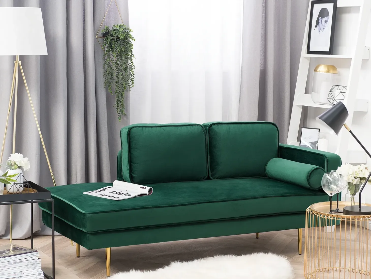 Outlet Szezlong MIRAMAS Welur Szmaragdowy Szezlongi|Wszystkie Sofy