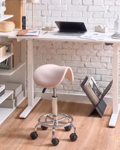 Outlet Taboret obrotowy DUMONT Ekoskóra Pastelowy róż Krzesła Biurowe Do Domu|Wszystkie Krzesła