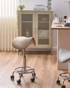 Discount Taboret obrotowy DUMONT Ekoskóra Beżowy Krzesła Biurowe Do Domu|Wszystkie Krzesła