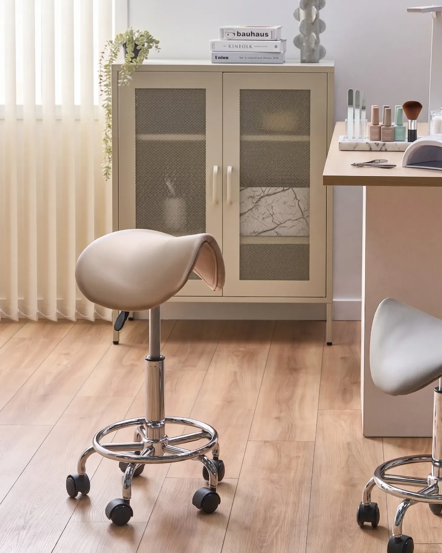 Discount Taboret obrotowy DUMONT Ekoskóra Beżowy Krzesła Biurowe Do Domu|Wszystkie Krzesła