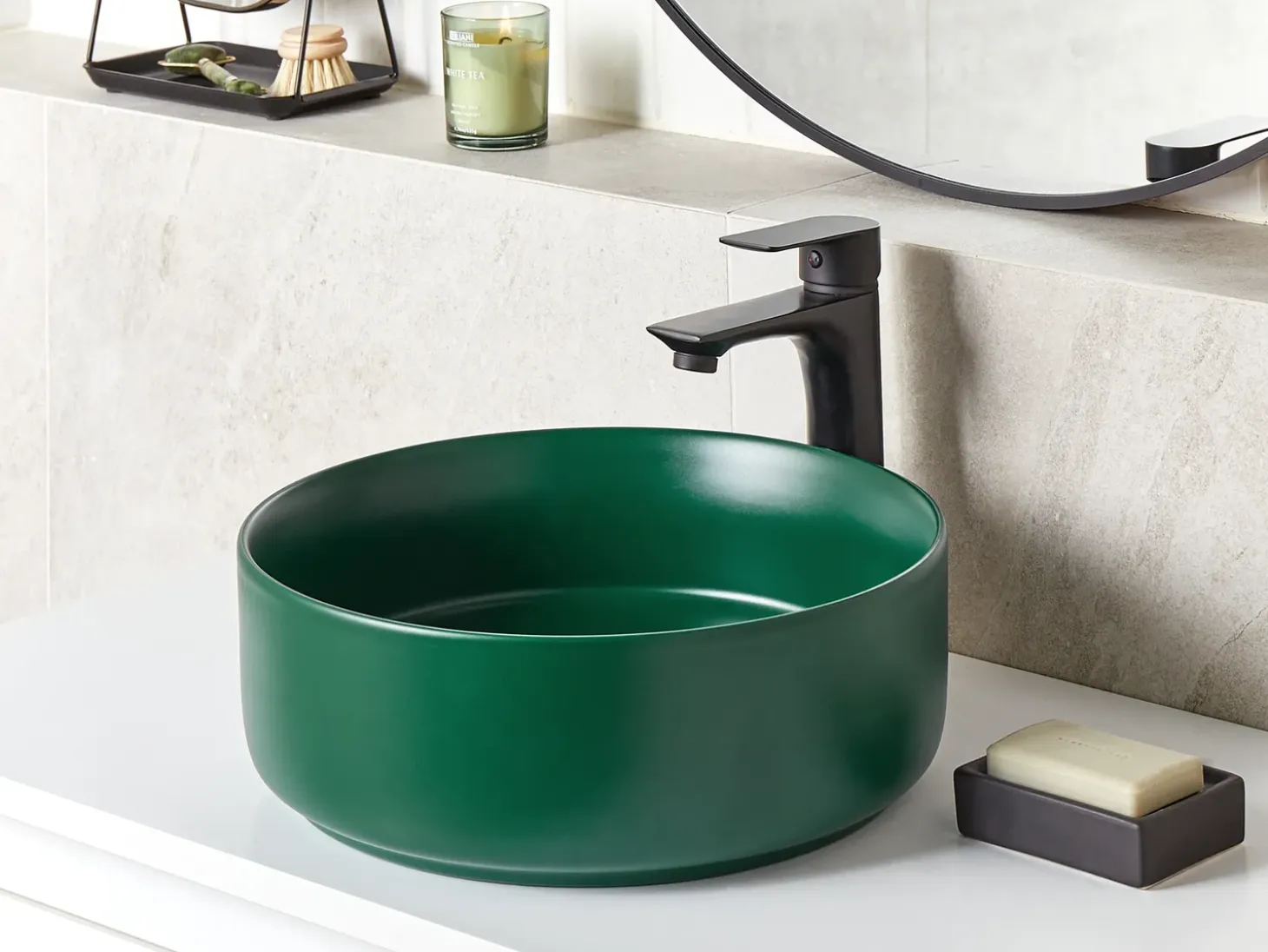 Outlet Umywalka nablatowa GUDAR Ciemno ⌀ 37 cm Ceramika Umywalki I Akcesoria