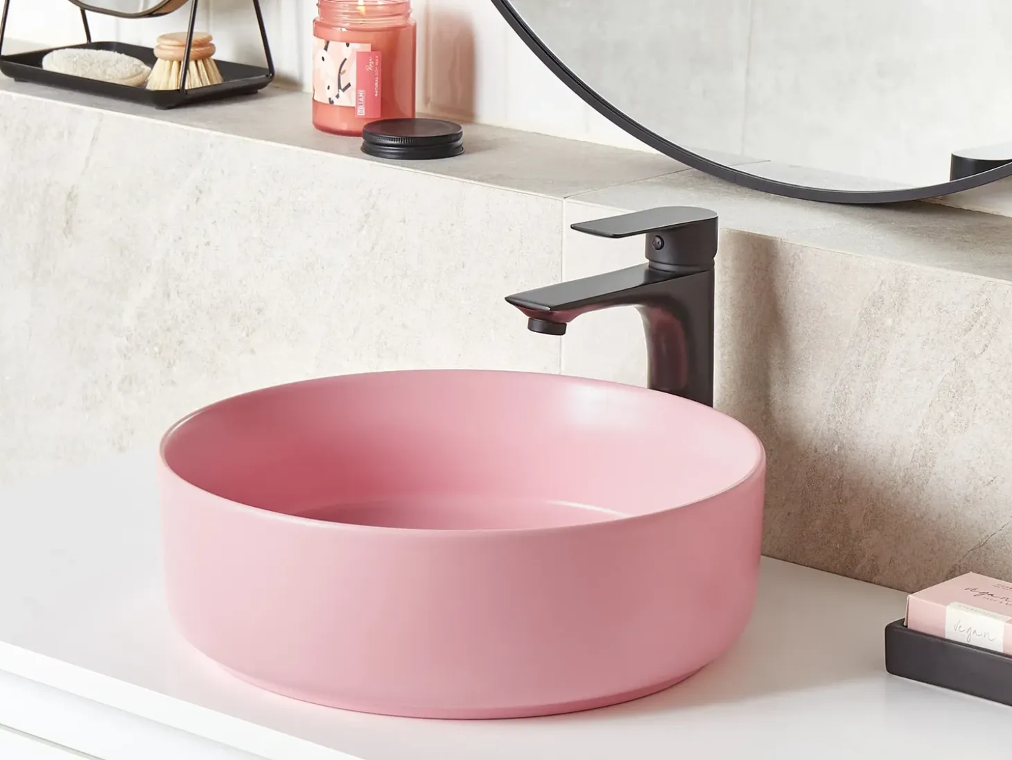 Clearance Umywalka nablatowa GUDAR ⌀ 37 cm Ceramika Umywalki I Akcesoria