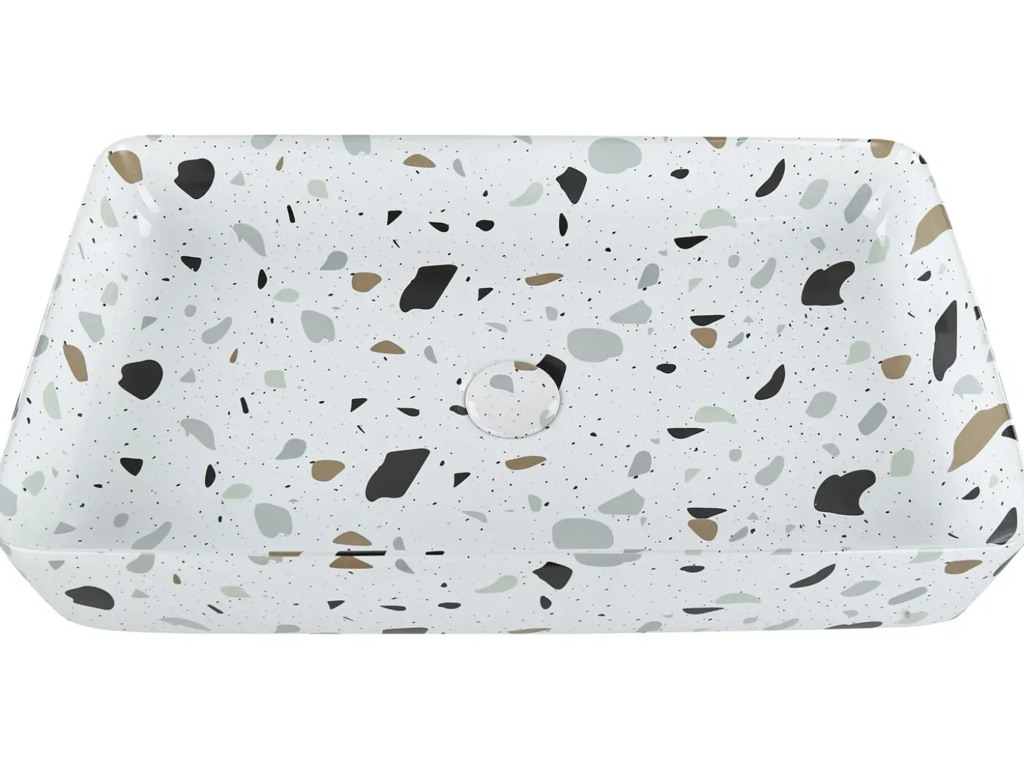 Sale Umywalka nablatowa NULES Białe lastryko 61 x 35 cm Ceramika Umywalki I Akcesoria