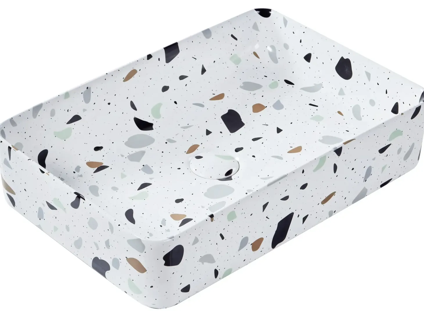 Sale Umywalka nablatowa NULES Białe lastryko 61 x 35 cm Ceramika Umywalki I Akcesoria