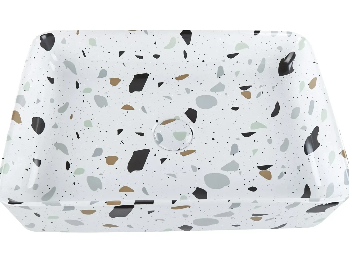 Sale Umywalka nablatowa NULES Białe lastryko 51 x 34 cm Ceramika Umywalki I Akcesoria