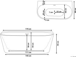 Best Wanna HARVEY 170 x 80 cm Czarny/ biały Wanny Przyścienne|Wszystkie Wanny