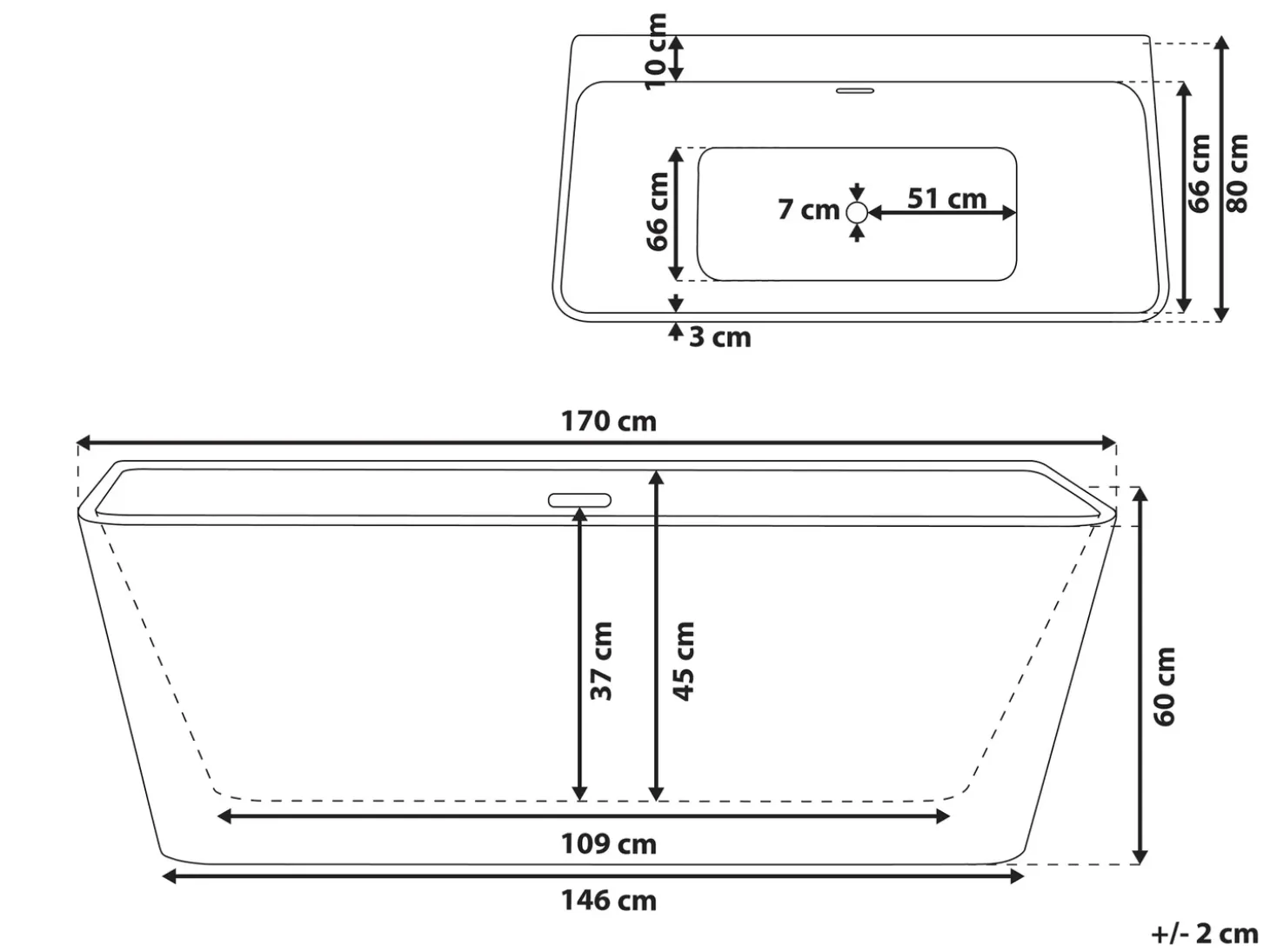 Clearance Wanna HASSEL 170 x 80 cm Czarny Wanny Przyścienne|Wszystkie Wanny