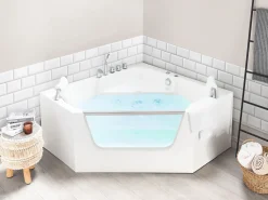 Outlet Wanna narożna z hydromasażem CANTALLA 135 x 135 cm Biały Wszystkie Wanny|Wanny Z Hydromasażem