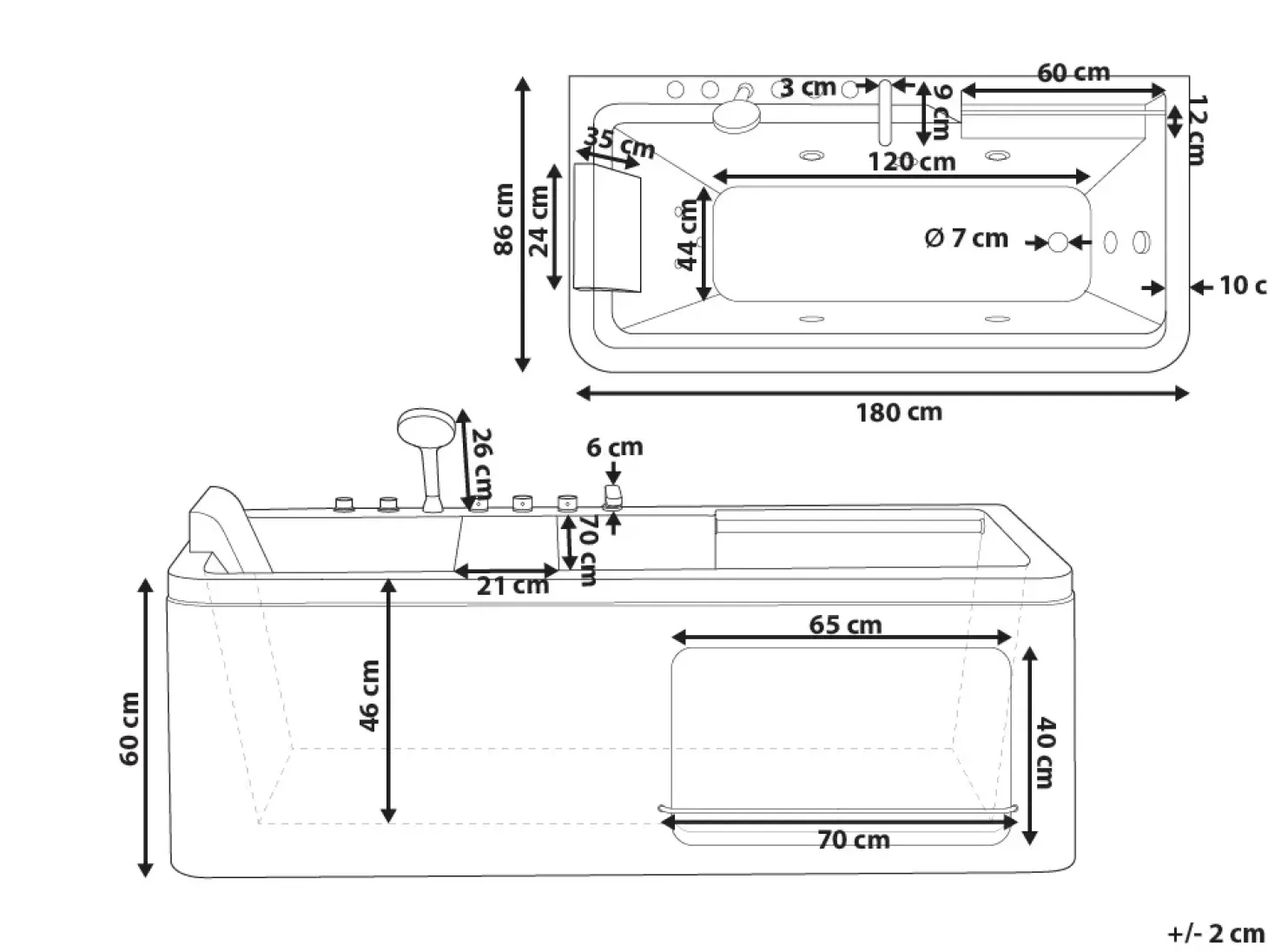 Sale Wanna narożna z hydromasażem CAMALU 180 x 86 cm Biały Wanny Z Hydromasażem|Wszystkie Wanny