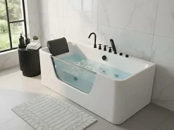 Clearance Wanna narożna z hydromasażem CAHUITA 160 x 75 cm Biały Wanny Z Hydromasażem|Wszystkie Wanny