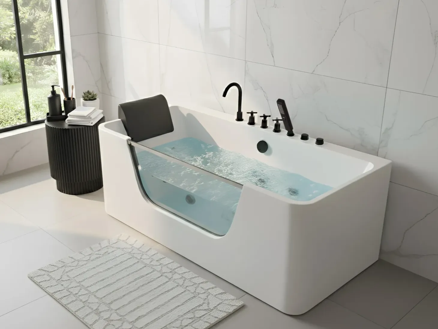 Clearance Wanna narożna z hydromasażem CAHUITA 160 x 75 cm Biały Wanny Z Hydromasażem|Wszystkie Wanny