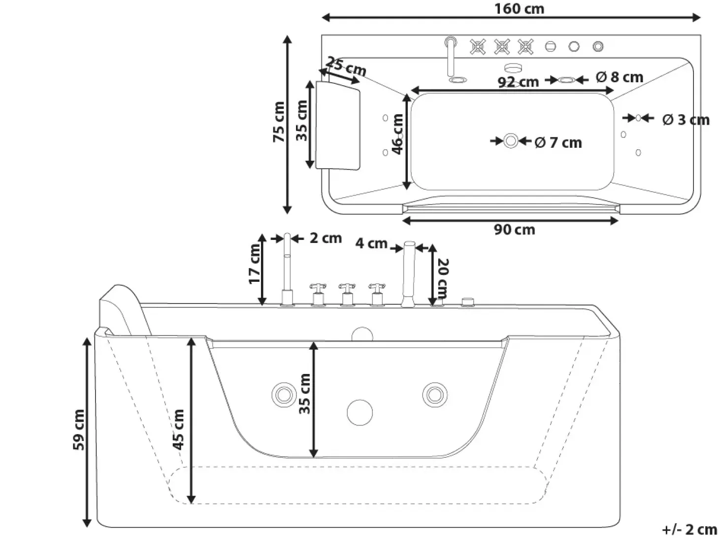 Clearance Wanna narożna z hydromasażem CAHUITA 160 x 75 cm Biały Wanny Z Hydromasażem|Wszystkie Wanny