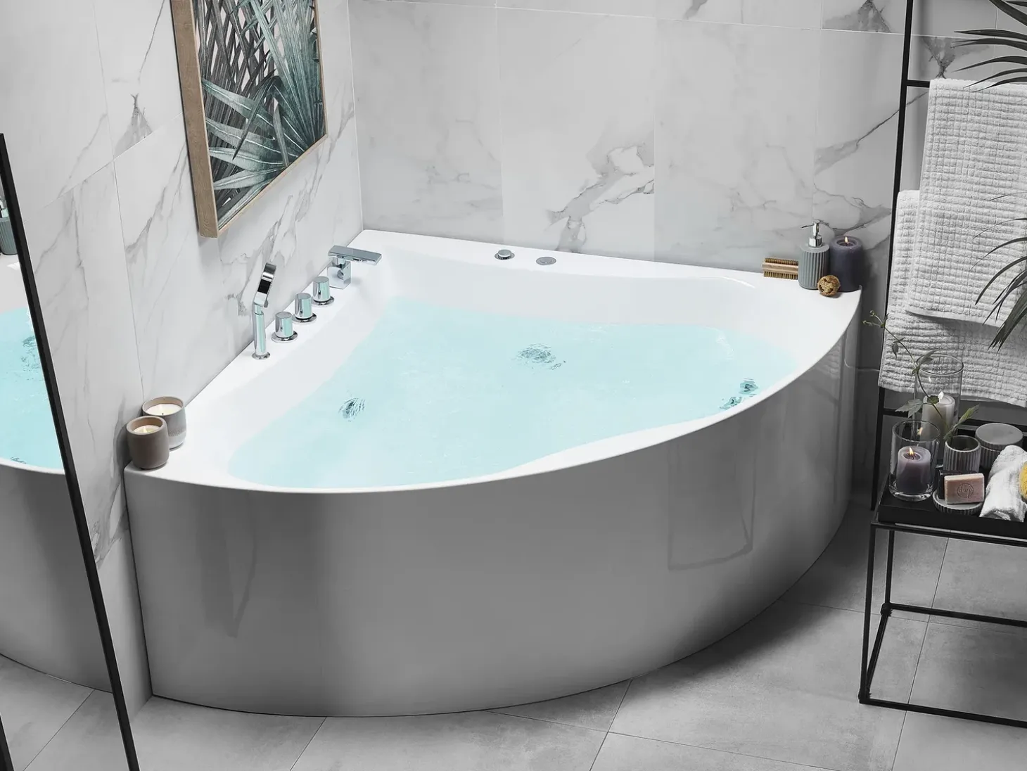 Wanna narożna z hydromasażem ISLITA 187 x 133 cm Biały Wszystkie Wanny|Wanny Z Hydromasażem