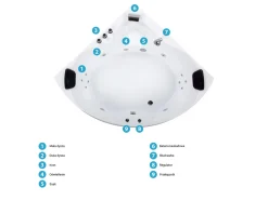Wanna narożna z hydromasażem LED SENADO 205 x 150 cm Biały