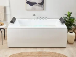 Online Wanna narożna z hydromasażem LED MONTEGO 172 x 83 cm Biały Wanny Z Hydromasażem|Wszystkie Wanny