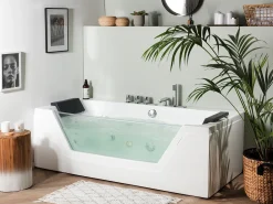 Sale Wanna narożna z hydromasażem LED SAMANA 174 x 79 cm Biały Wanny Z Hydromasażem|Wszystkie Wanny