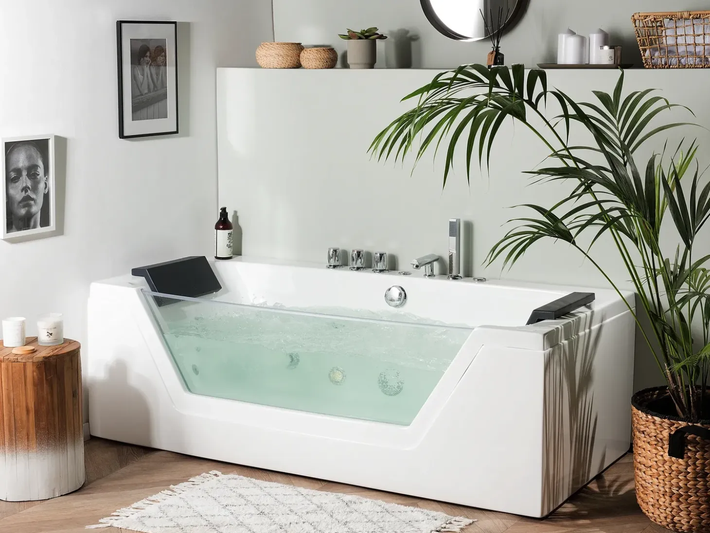 Sale Wanna narożna z hydromasażem LED SAMANA 174 x 79 cm Biały Wanny Z Hydromasażem|Wszystkie Wanny