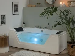 Sale Wanna narożna z hydromasażem LED SAMANA 174 x 79 cm Biały Wanny Z Hydromasażem|Wszystkie Wanny