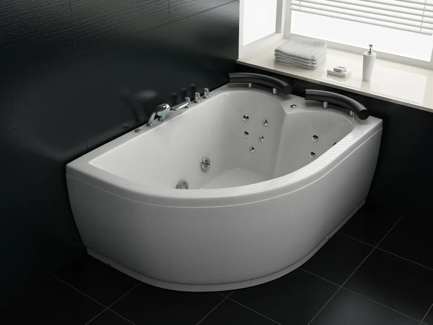 Sale Wanna narożna z hydromasażem LED PARADISO 158 x 113 cm Biały Wszystkie Wanny|Wanny Z Hydromasażem