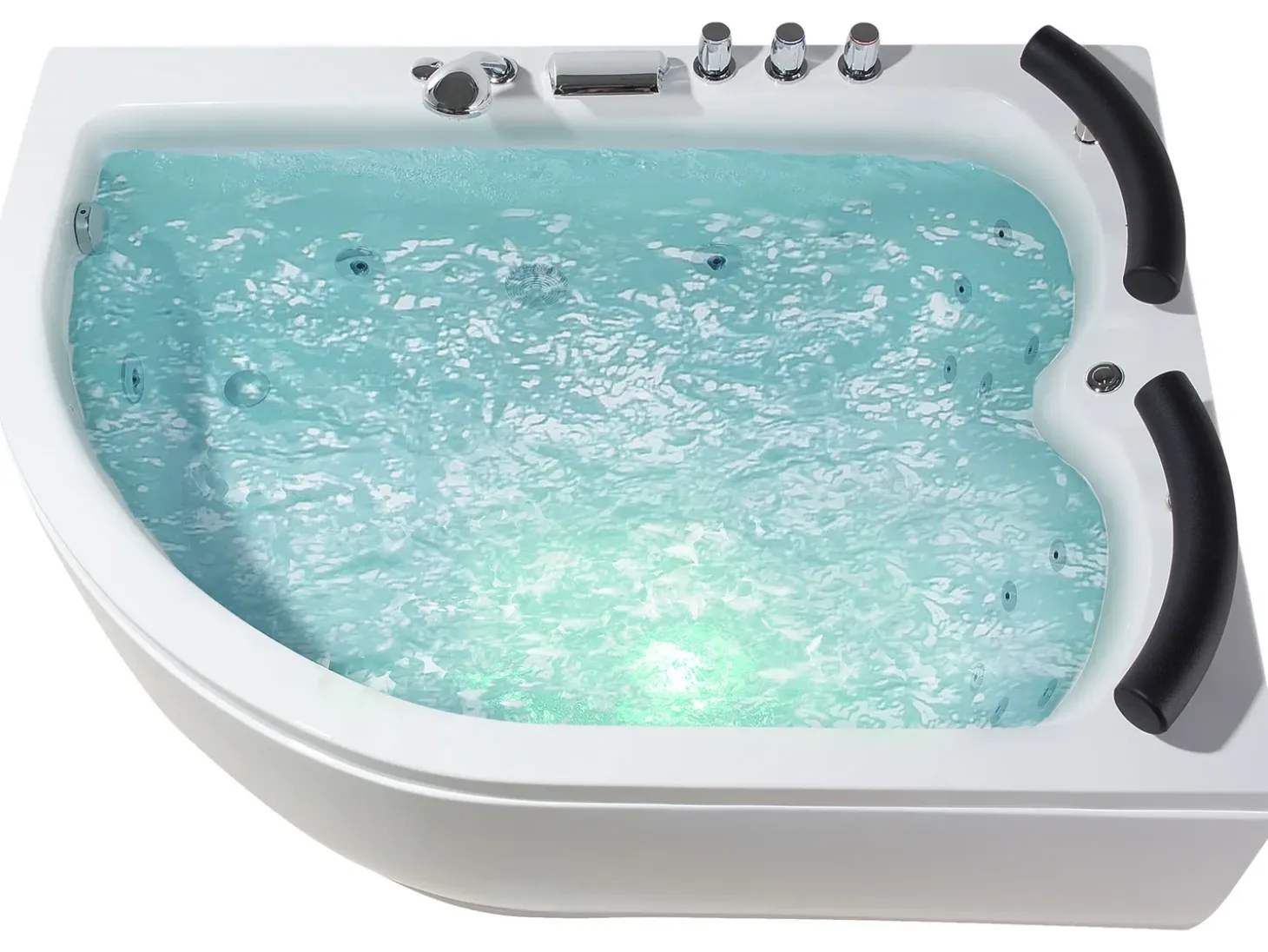 Sale Wanna narożna z hydromasażem LED PARADISO 158 x 113 cm Biały Wszystkie Wanny|Wanny Z Hydromasażem