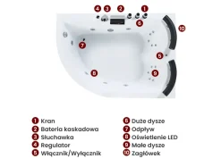 Sale Wanna narożna z hydromasażem LED PARADISO 158 x 113 cm Biały Wszystkie Wanny|Wanny Z Hydromasażem