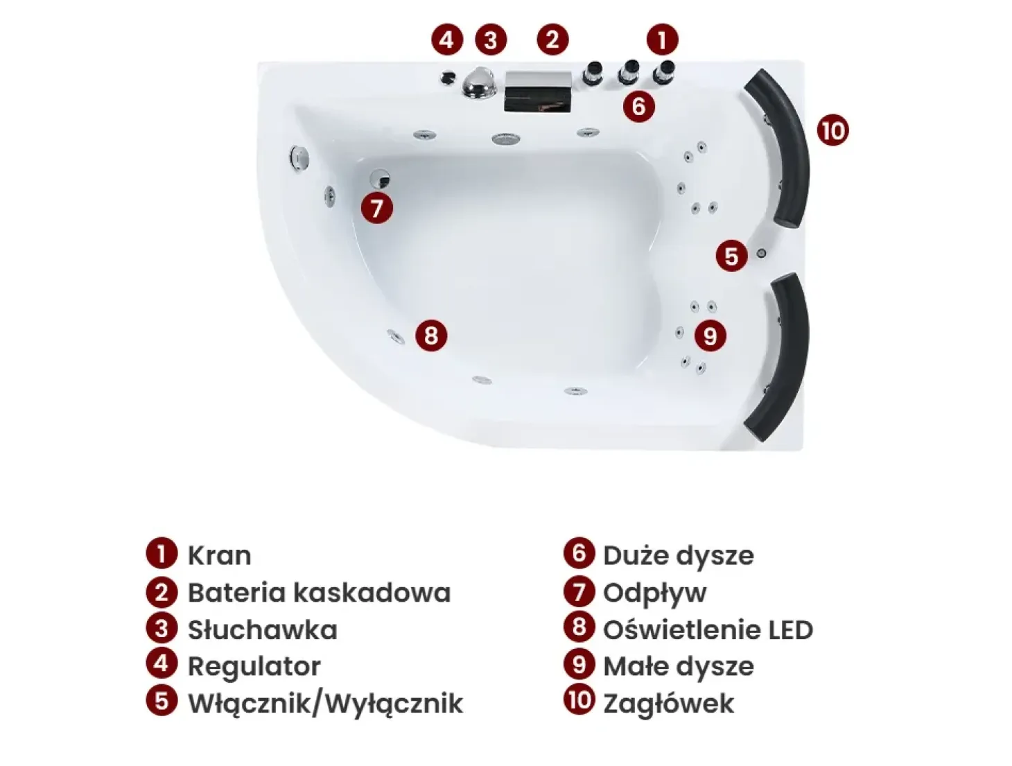 Sale Wanna narożna z hydromasażem LED PARADISO 158 x 113 cm Biały Wszystkie Wanny|Wanny Z Hydromasażem