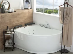 Wanna narożna z hydromasażem LED PARADISO 158 x 113 cm Biały Wszystkie Wanny|Wanny Z Hydromasażem