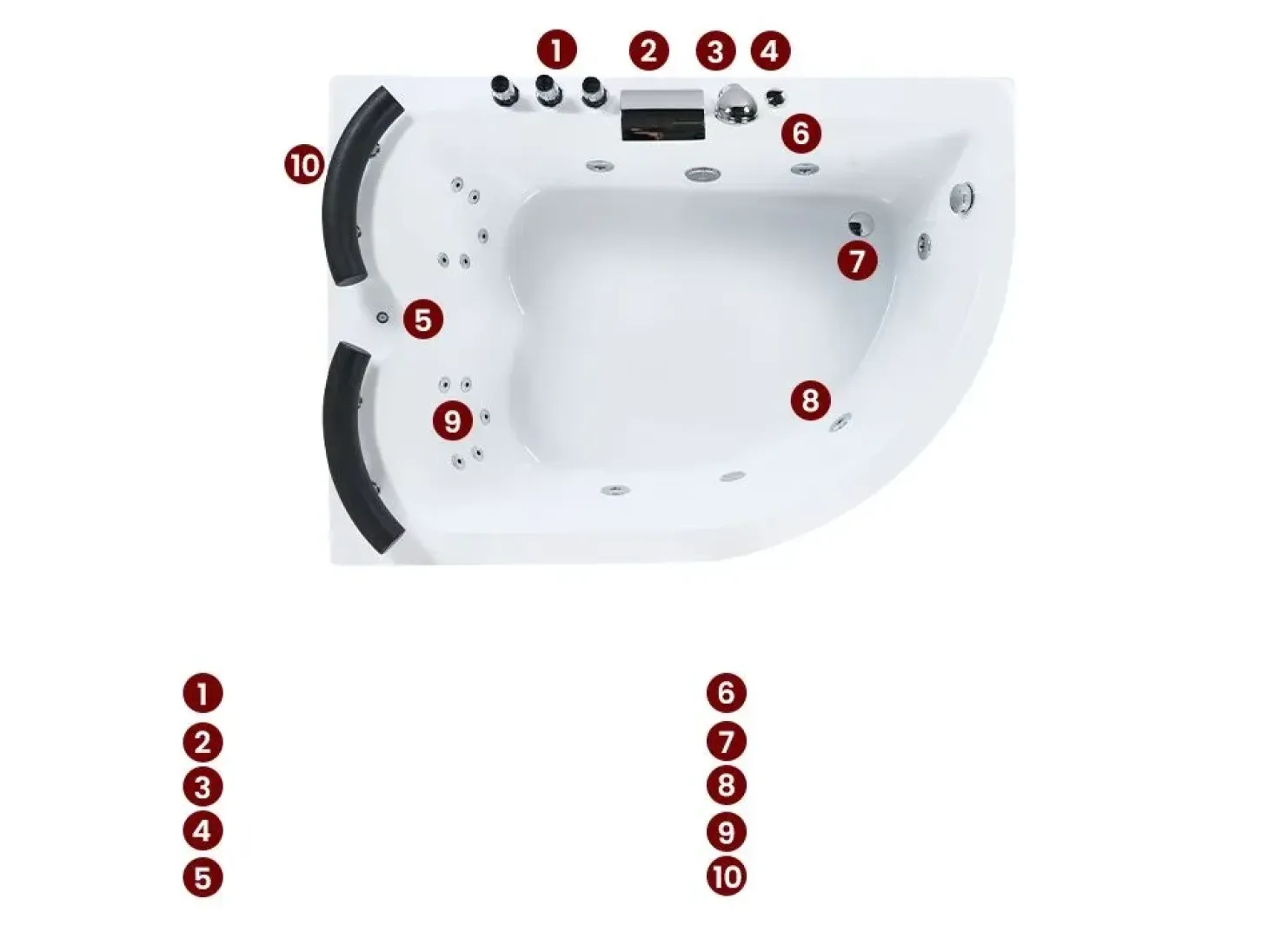 Wanna narożna z hydromasażem LED PARADISO 158 x 113 cm Biały Wszystkie Wanny|Wanny Z Hydromasażem
