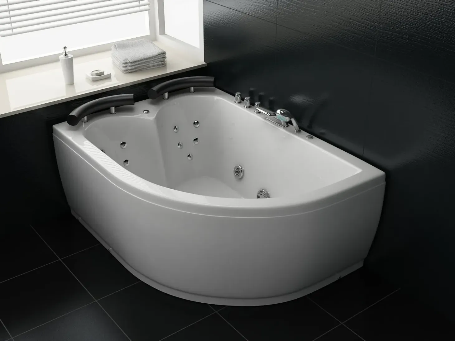 Wanna narożna z hydromasażem LED PARADISO 158 x 113 cm Biały Wszystkie Wanny|Wanny Z Hydromasażem
