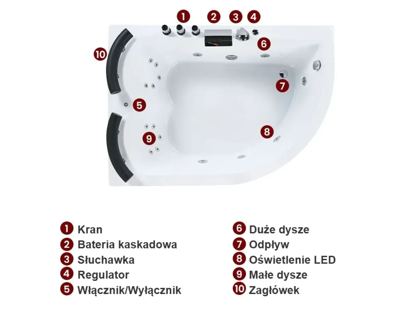 Wanna narożna z hydromasażem LED PARADISO 158 x 113 cm Biały Wszystkie Wanny|Wanny Z Hydromasażem
