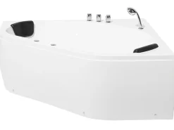 New Wanna narożna z hydromasażem LED MEVES 140 x 140 cm Biały Wszystkie Wanny|Wanny Z Hydromasażem