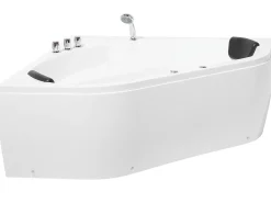 New Wanna narożna z hydromasażem LED MEVES 140 x 140 cm Biały Wszystkie Wanny|Wanny Z Hydromasażem