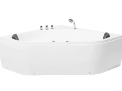 New Wanna narożna z hydromasażem LED MEVES 140 x 140 cm Biały Wszystkie Wanny|Wanny Z Hydromasażem