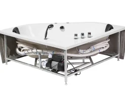 New Wanna narożna z hydromasażem LED MEVES 140 x 140 cm Biały Wszystkie Wanny|Wanny Z Hydromasażem