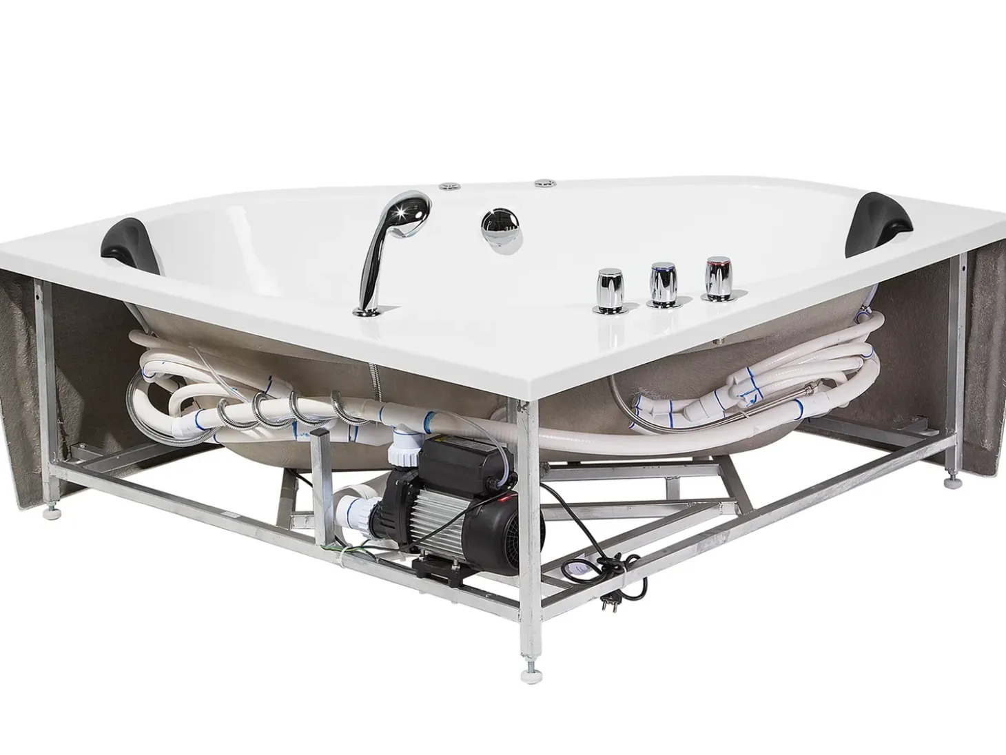 New Wanna narożna z hydromasażem LED MEVES 140 x 140 cm Biały Wszystkie Wanny|Wanny Z Hydromasażem